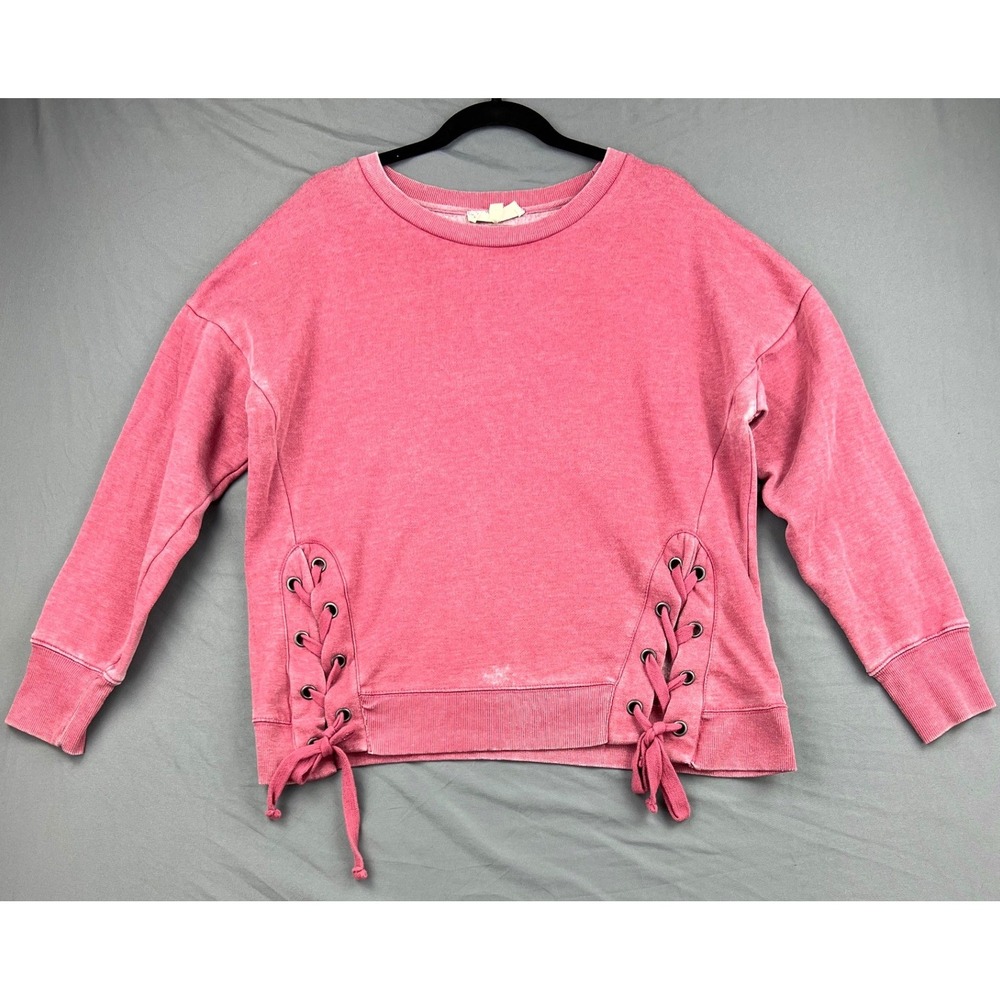 Pink Republic Sweatshirt Womens XL Lace Up Sides Pink Acid Wash Pullover Good